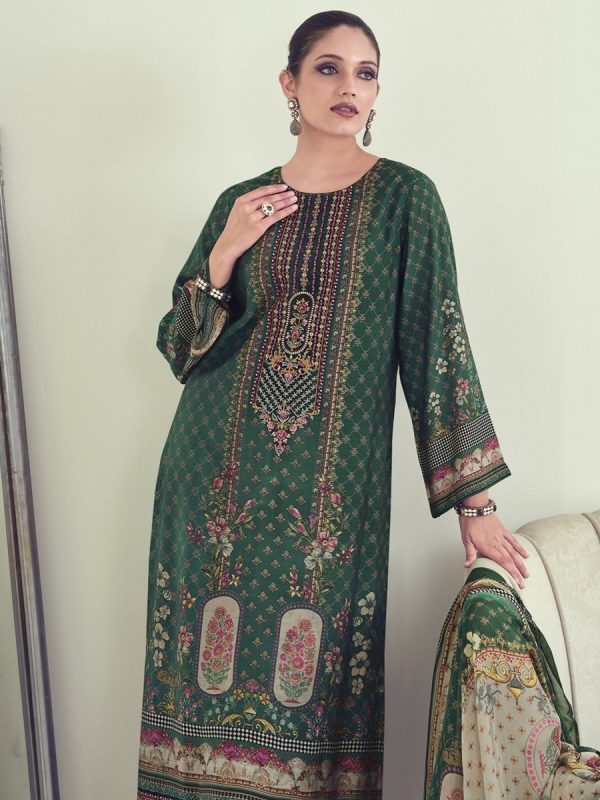 Aastha Fashion Women s Green Muslin Floral Digital Print with Resham Thread work Kurta with Trouser & Dupatta Supply