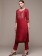 Anubhutee Maroon Floral Embroidered Mirror Work Kurta with Trousers & With Dupatta For Discount