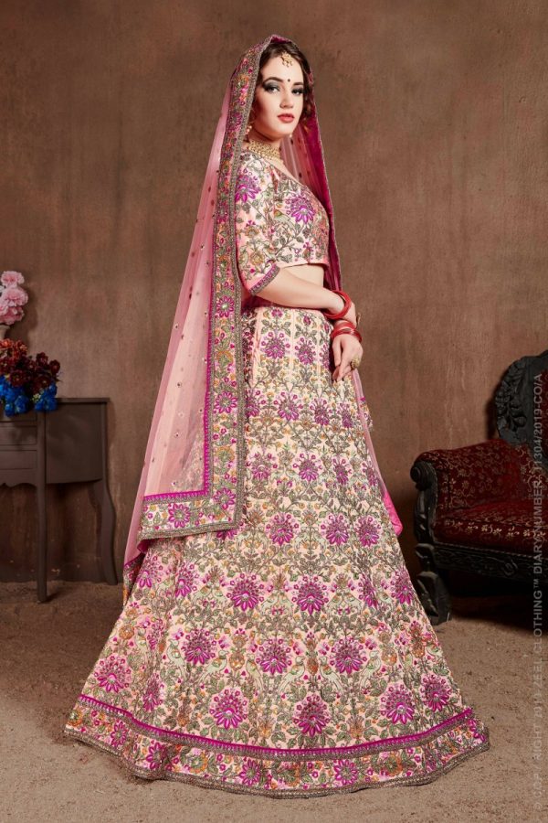 Aastha Fashion Women s Arresting Pastel Pink Colored Bridal Wear Designer Embroidered Lehenga choli Cheap