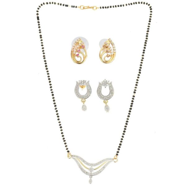 AanyaCentric Gold Plated Mangalsutra with Pendant, 2 Pair Earrings For Cheap