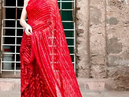 Anouk Red Embellished Sequinned Pure Georgette Saree For Discount