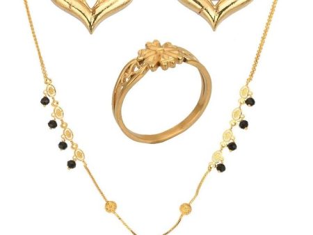 AanyaCentric Gold-plated Jewelry Combo: Elegant Short Mangalsutra, Finger Ring, and American Diamond Earrings Set Sale