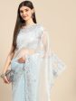 Anouk Blue Organza Saree With Embroidered Border For Discount