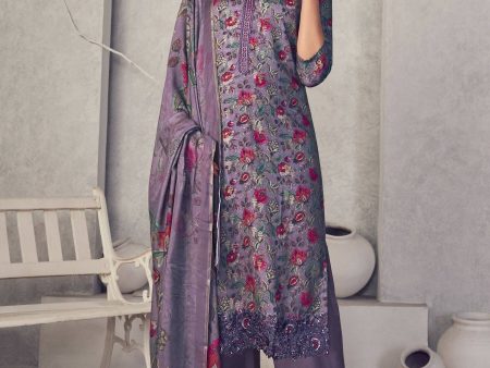 Aastha Fashion Women s Purple Pure Pashmina Digital Print with Jacquard Woven Kurta with Trouser & Dupatta Online Hot Sale