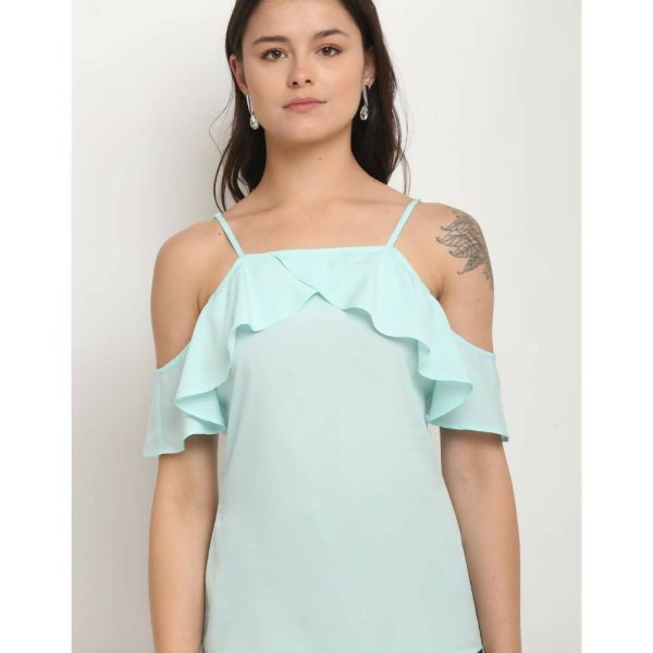 Aastha Fashion Women s Mint Green Polyester Solid Casual Top Online