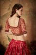 Aastha Fashion Women s Stunning Maroon Floral Print Organza Silk Wedding Lehenga Choli With Peach Blouse Sale