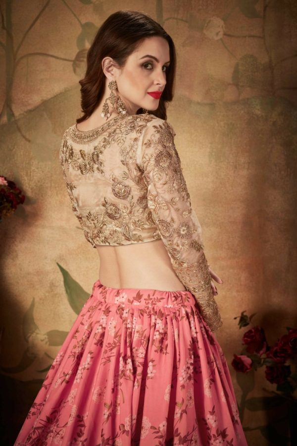 Aastha Fashion Women s Ravishing Pink Sabyasachi Digital Printed Organza Party Wear Lehenga Choli With Blouse Discount