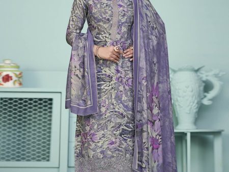 Aastha Fashion Women s Purple Muslin Digital Print with Resham Thread work Kurta with Trouser & Dupatta on Sale