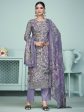 Aastha Fashion Women s Purple Muslin Digital Print with Resham Thread work Kurta with Trouser & Dupatta on Sale