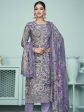 Aastha Fashion Women s Purple Muslin Digital Print with Resham Thread work Kurta with Trouser & Dupatta on Sale