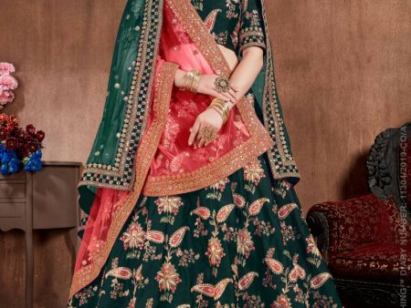 Aastha Fashion Women s Ethnic Dark Green Colored Bridal Wear Designer Embroidered Lehenga choli Discount