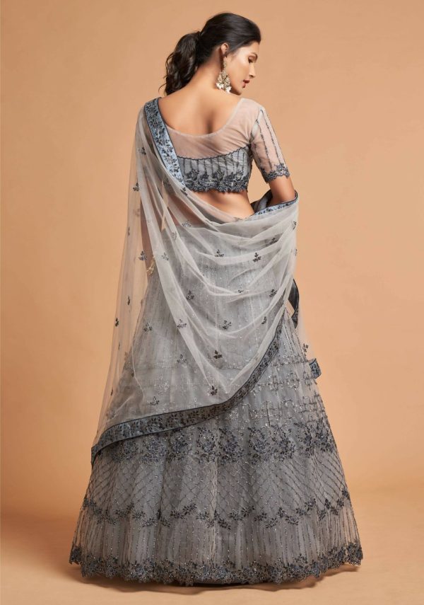 Aastha Fashion Women s Great Grey Zari Embroidered Net Party Wear Lehenga Choli Supply