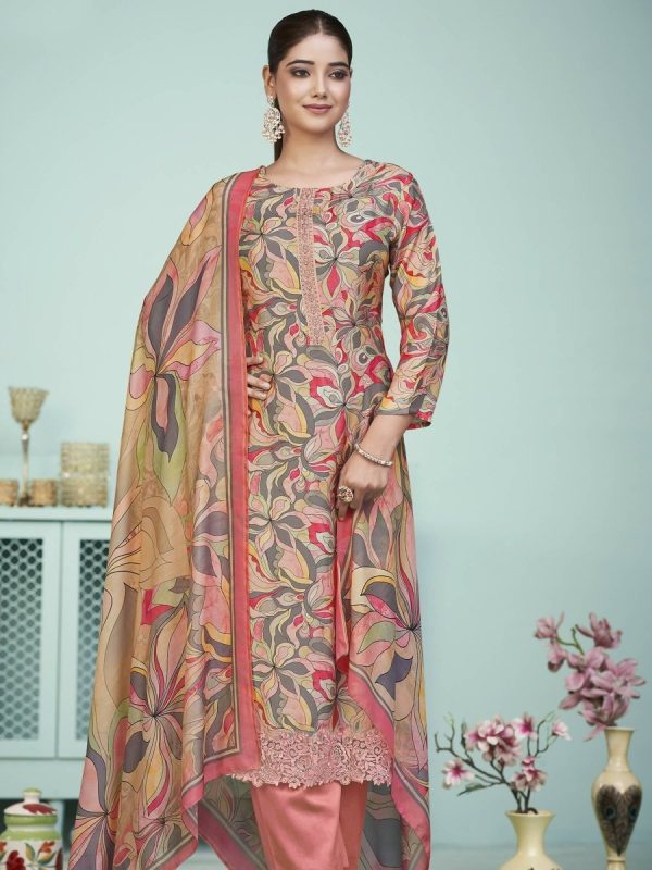 Aastha Fashion Women s Multicolor Muslin Digital Print with Resham Thread work Kurta with Trouser & Dupatta Online Sale