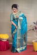 Aastha Fashion Teal Woven Paithani Silk Saree with Blouse For Discount