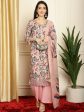 Aastha Fashion Women s Pink Muslin Digital Printed with Embroidered Lace work Kurta with Trouser & Dupatta For Sale