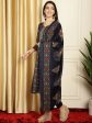 Aastha Fashion Women s Navy Blue Pashmina Floral Digital Printed Kurta with Trouser & Dupatta Sale