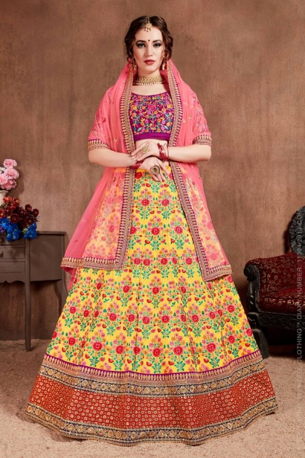 Aastha Fashion Women s Lovely Yellow Colored Bridal Wear Embroidered Lehenga Choli Discount