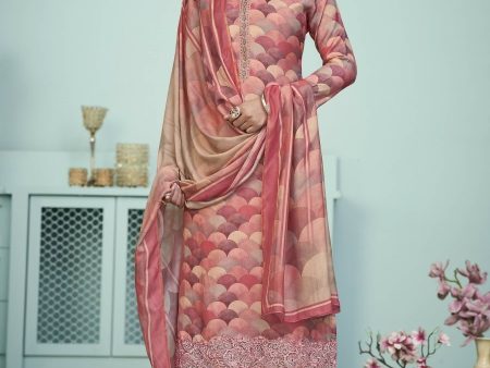 Aastha Fashion Women s Peach Muslin Digital Print with Resham Thread work Kurta with Trouser & Dupatta Fashion