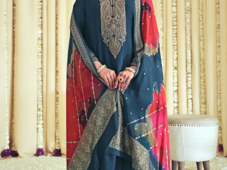 Aastha Fashion Women s Navy Blue Raw Silk Cording with Resham Thread work Kurta with Trouser & Dupatta Online