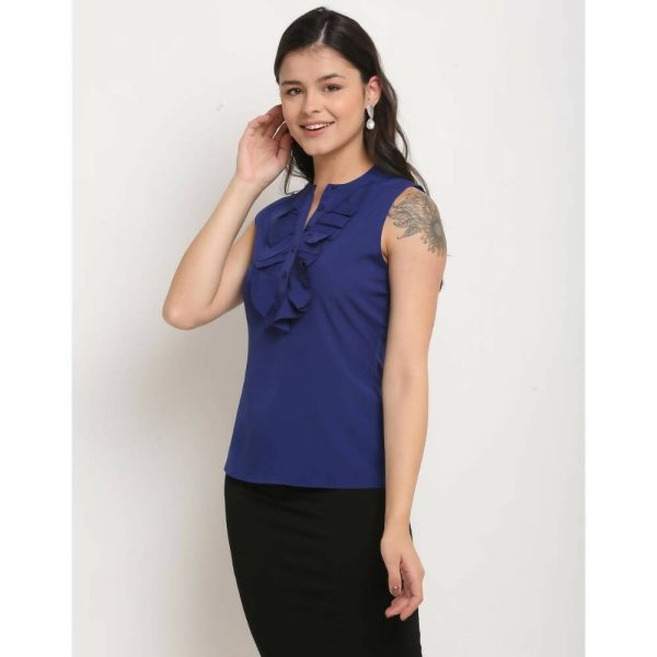 Aastha Fashion Women s Royal Blue Polyester Solid Casual Top Supply