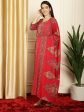 Aastha Fashion Women s Red Pashmina Floral Digital Printed Kurta with Trouser & Dupatta For Sale