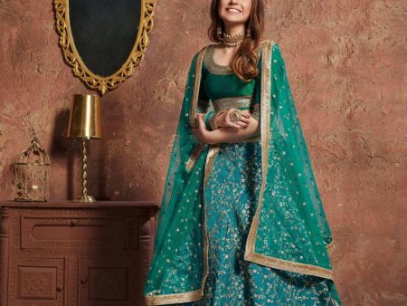 Aastha Fashion Women s Teal Green Sequins Art Silk Wedding Wear Lehenga Choli For Discount