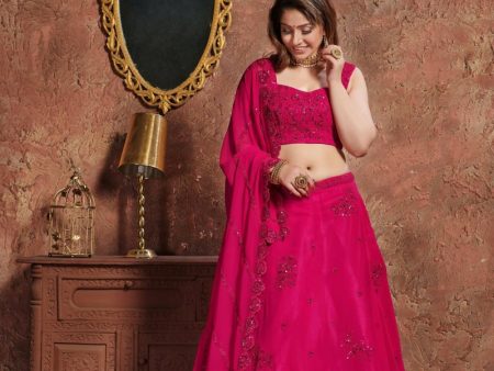 Aastha Fashion Women s Pink Sequins Work Georgette Wedding Wear Lehenga Choli Online Hot Sale