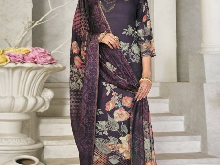 Aastha Fashion Women s Violet Pashmina Floral Digital Printed Kurta with Trouser & Dupatta Online now