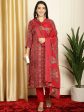 Aastha Fashion Women s Red Pashmina Floral Digital Printed Kurta with Trouser & Dupatta For Sale