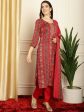 Aastha Fashion Women s Red Pashmina Floral Digital Printed Kurta with Trouser & Dupatta For Sale