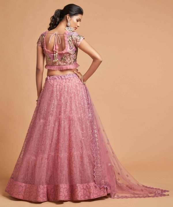 Aastha Fashion Women s Unique Blush Pink Thread Embroidered Net Party Wear Lehenga Choli Supply