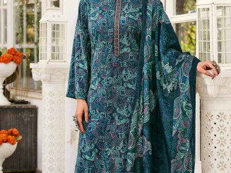 Aastha Fashion Women s Navy Blue Velvet Digital Print with Resham Thread work Kurta with Trouser & Dupatta Hot on Sale