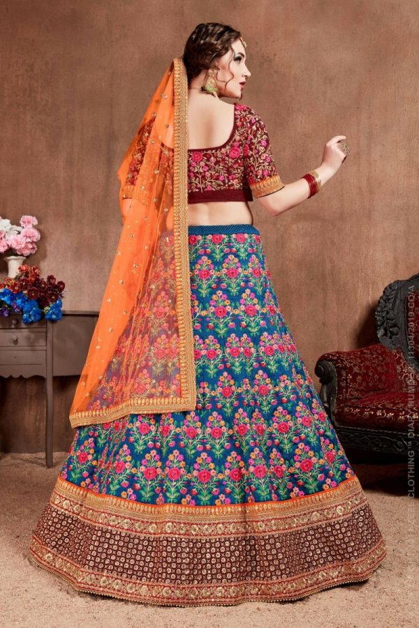 Aastha Fashion Women s Intricate Navy Blue Colored Bridal Wear Embroidered Lehenga Choli Hot on Sale