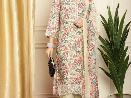 Aastha Fashion Women s Multicolor Muslin Digital Printed with Embroidered Lace work Kurta with Trouser & Dupatta For Cheap