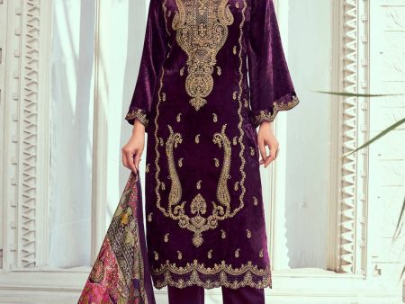 Aastha Fashion Women s Purple Velvet Cording with Digital Printed Kurta with Trouser & Dupatta Online