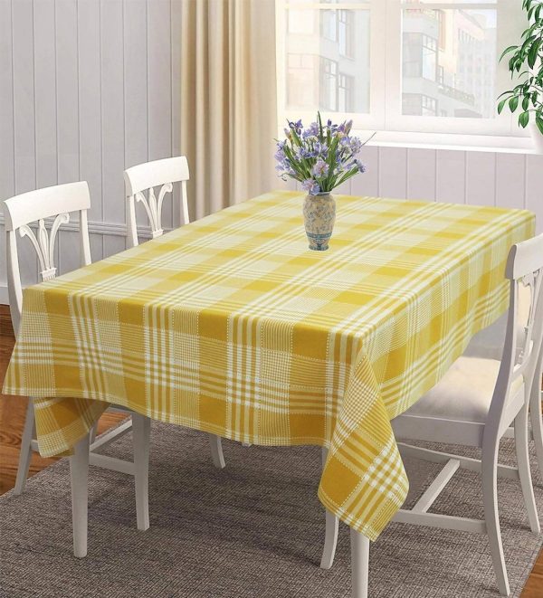 Airwill 100% Cotton Checkered Pattern 4 Seater Square Table Cover - Yellow Hot on Sale