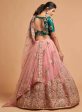 Aastha Fashion Women s Amazing Peach Thread Embroidered Net Wedding Lehenga Choli Fashion