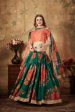 Aastha Fashion Women s Refreshing Dark Green Floral Print Organza Silk Wedding Lehenga Choli With Orange Blouse Sale