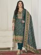 Aastha Fashion Women s Teal Pashmina Floral Digital Printed Kurta with Trouser & Dupatta Hot on Sale