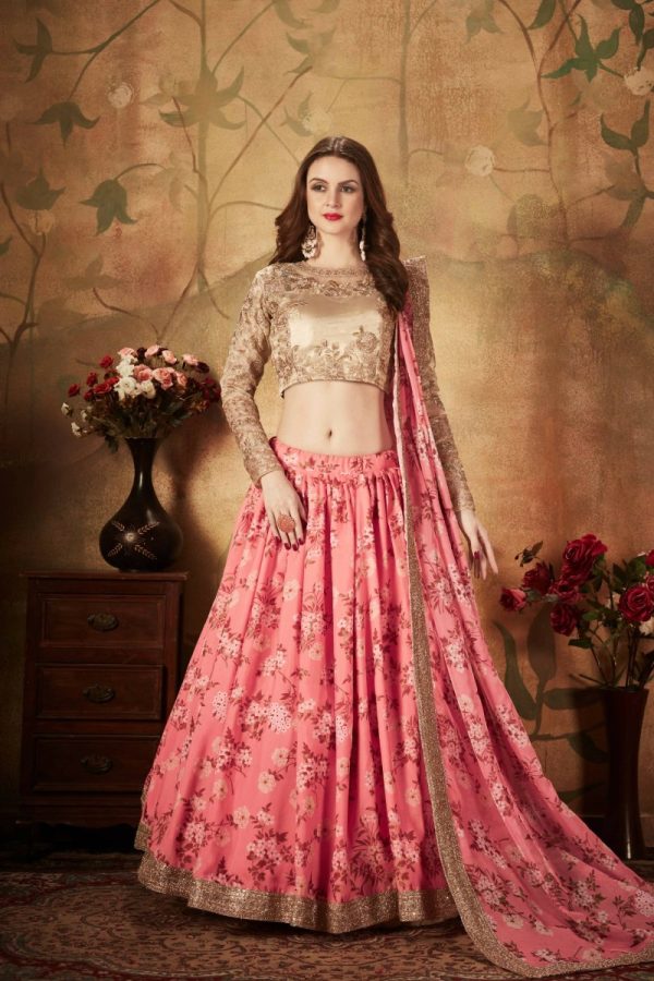 Aastha Fashion Women s Ravishing Pink Sabyasachi Digital Printed Organza Party Wear Lehenga Choli With Blouse Discount