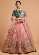 Aastha Fashion Women s Amazing Peach Thread Embroidered Net Wedding Lehenga Choli Fashion