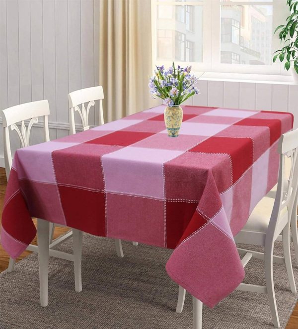 Airwill 100% Cotton Checkered Pattern 4 Seater Square Table Cover - Red & Pink Fashion