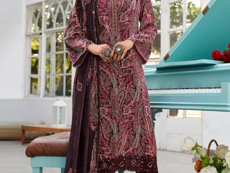 Aastha Fashion Women s Wine Velvet Digital Print with Resham Thread work Kurta with Trouser & Dupatta Supply