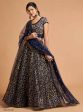 Aastha Fashion Women s Wonderful Navy Blue Thread Embroidered Net Party Wear Lehenga Choli Discount