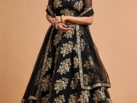 Aastha Fashion Women s Fabulous Black Zari Embroidery Net Reception Wear Lehenga Choli Fashion