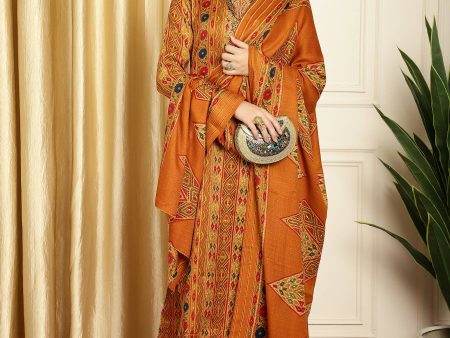 Aastha Fashion Women s Mustard Pashmina Floral Digital Printed Kurta with Trouser & Dupatta For Discount