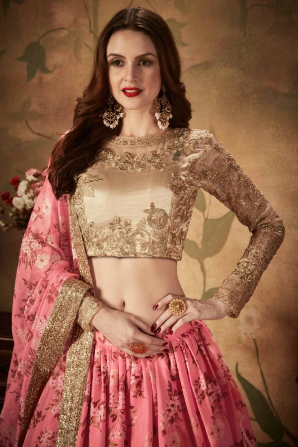 Aastha Fashion Women s Ravishing Pink Sabyasachi Digital Printed Organza Party Wear Lehenga Choli With Blouse Discount