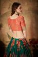 Aastha Fashion Women s Refreshing Dark Green Floral Print Organza Silk Wedding Lehenga Choli With Orange Blouse Sale