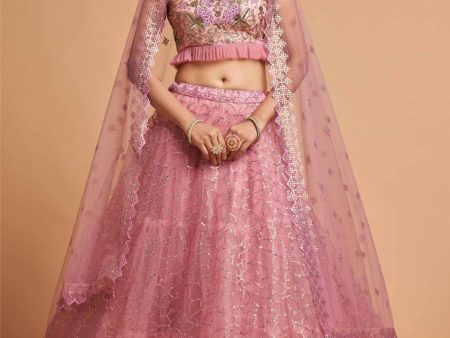 Aastha Fashion Women s Unique Blush Pink Thread Embroidered Net Party Wear Lehenga Choli Supply