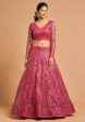 Aastha Fashion Women s Superb Hot Pink Thread Embroidered Net Party Wear Lehenga Choli on Sale